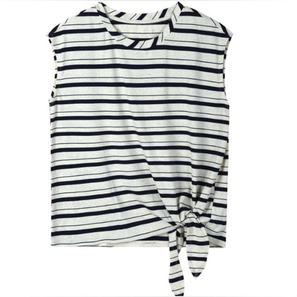 89TH + MADISON Side Tie Stripe Muscle Tank Dark Blue Chalk White Size XL NWT